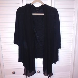 Black Cardigan AB Studio mixed cotton shirt w/ sheer accents
